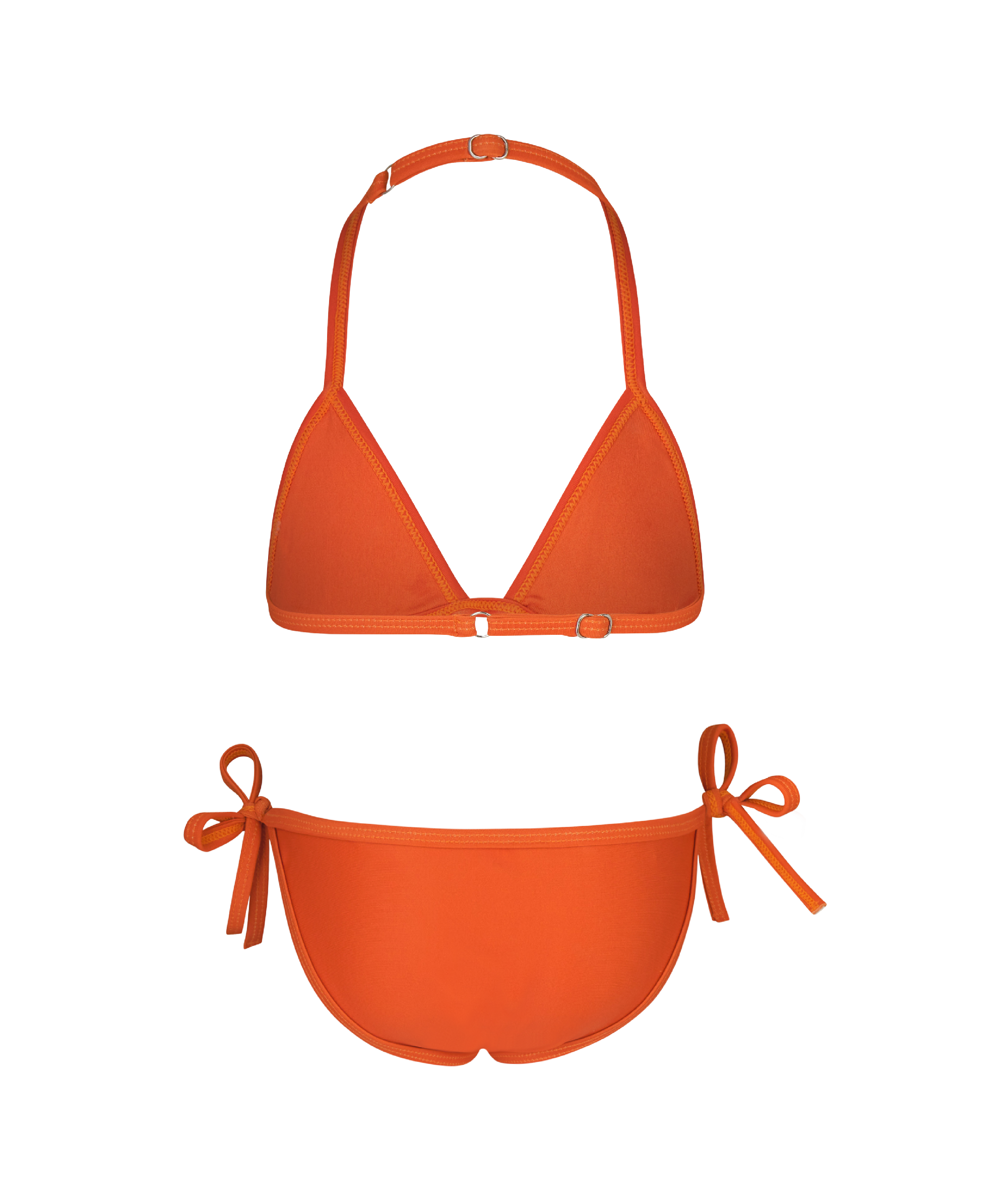 Kylie Swim Mini Swim Orange Two-Piece Triangle Top and Tie Bottoms, Back Side.