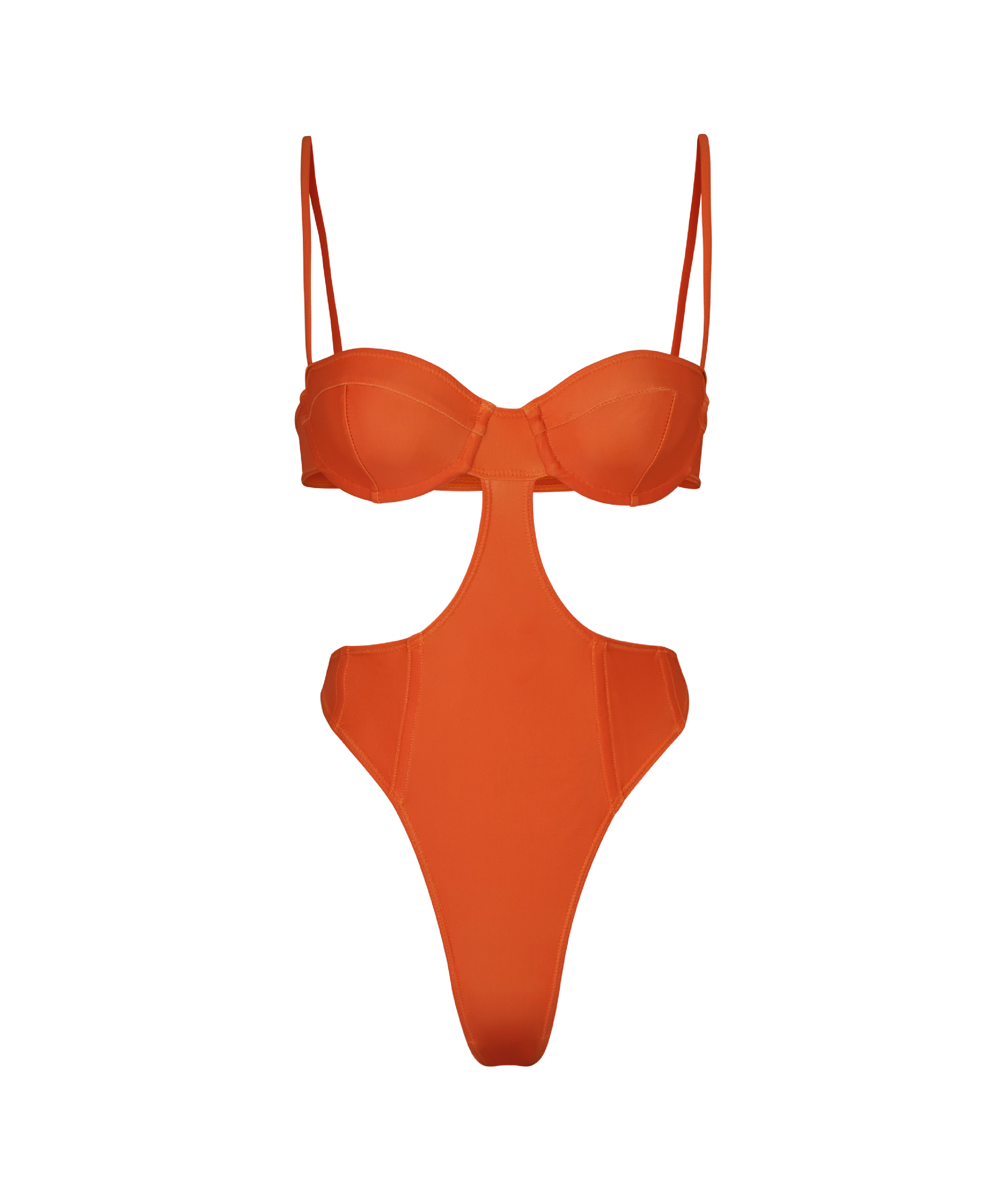 Kylie Swim Orange One-Piece Swimsuit with Over the Shoulder Adjustable Straps and Clasp Back uUnderwired Bra.