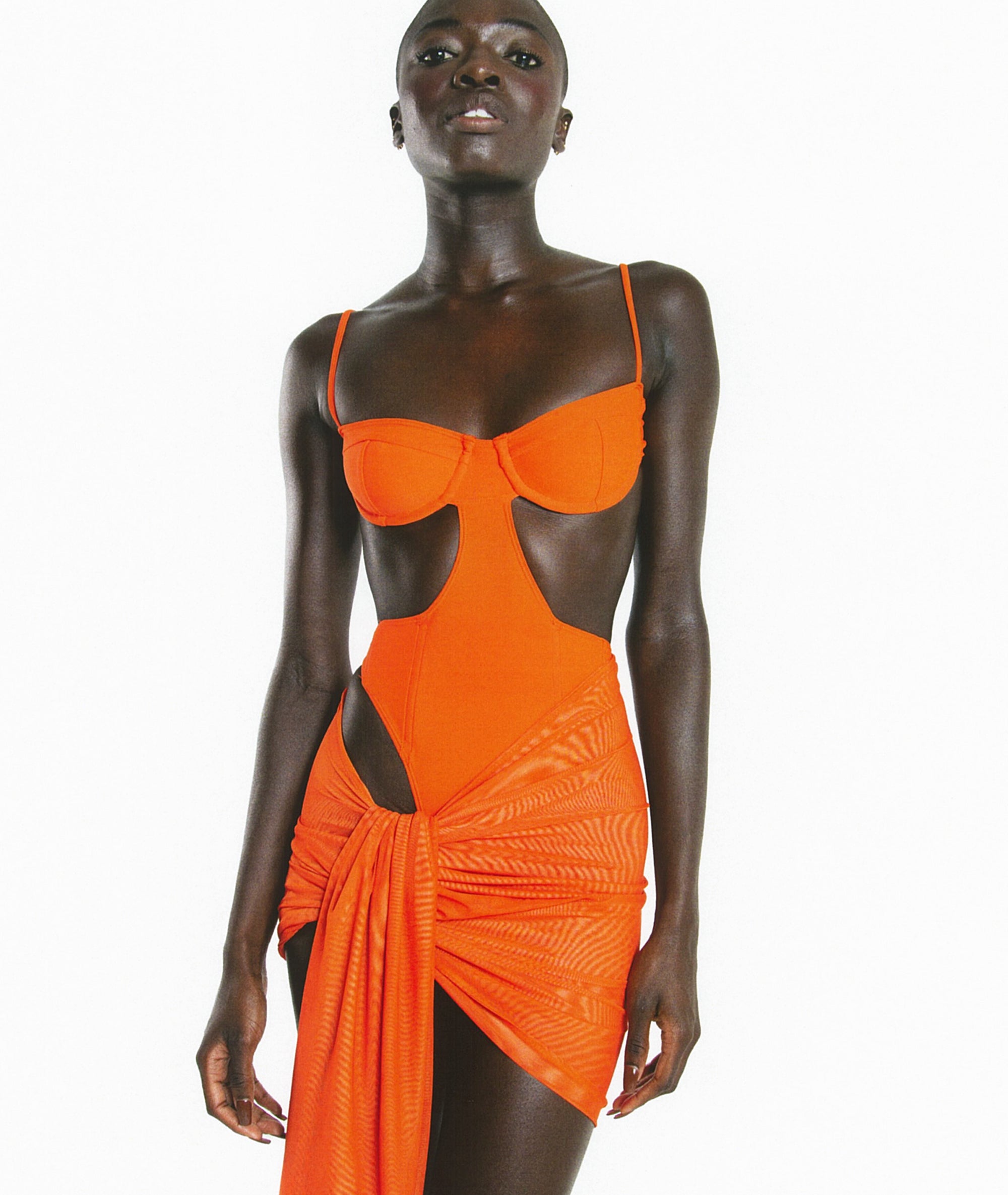 Kylie Swim Orange Sarong on Model Size XS Paired with Kylie One-Piece